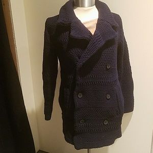 Blue cozy good quality knit long button up sweater